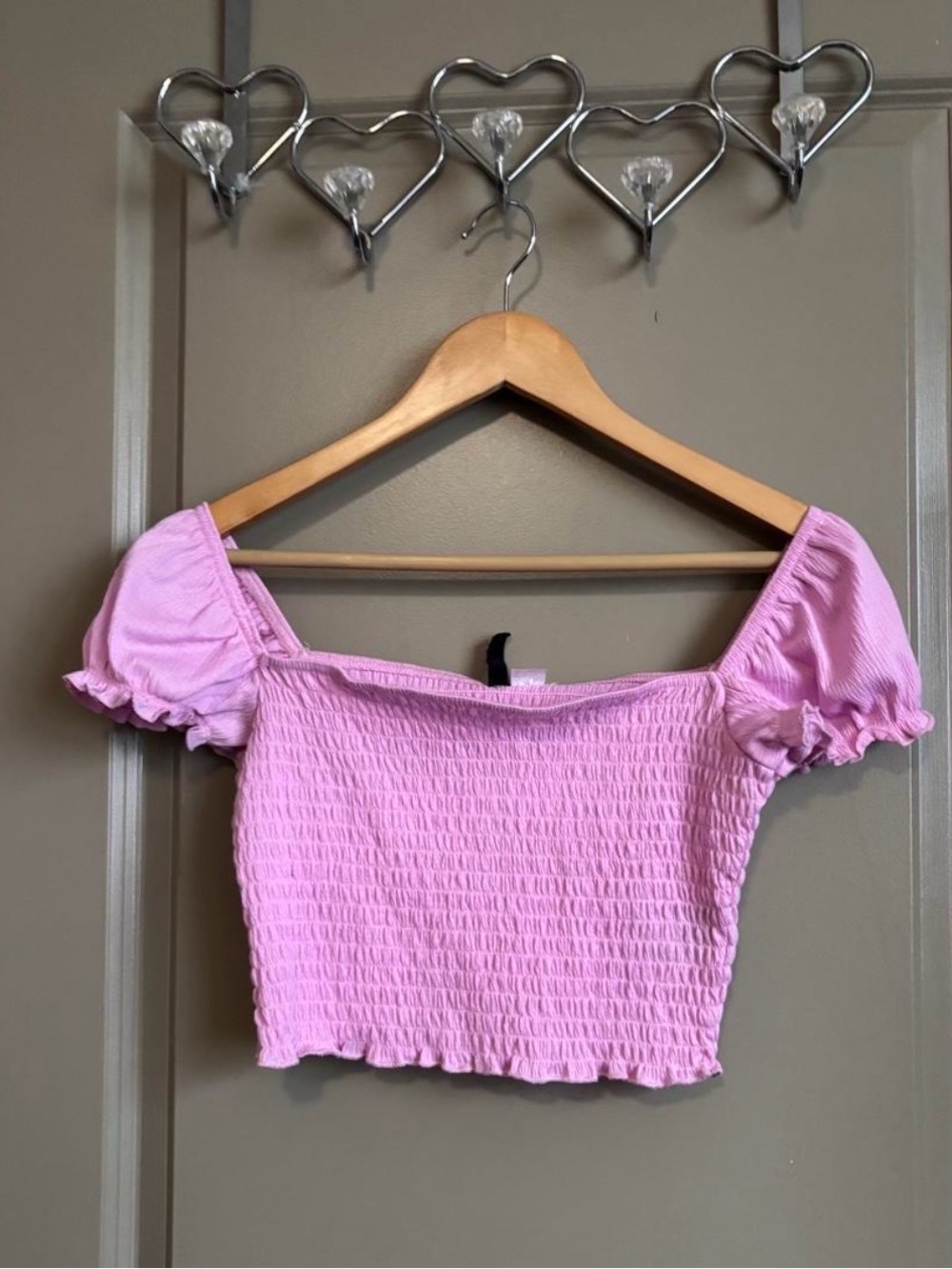 Smocked Off-Shoulder Crop Top - Pink